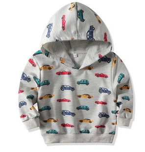 Boy's Spring Autumn Long Sleeve Cartoon Car Print Hooded Tops