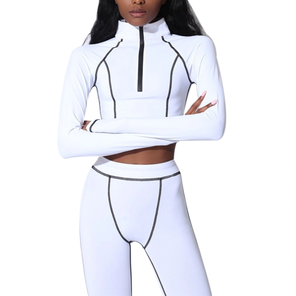 Women Zipper Neck Long Sleeve Crop Tops + Long Pant Fitness Outfits