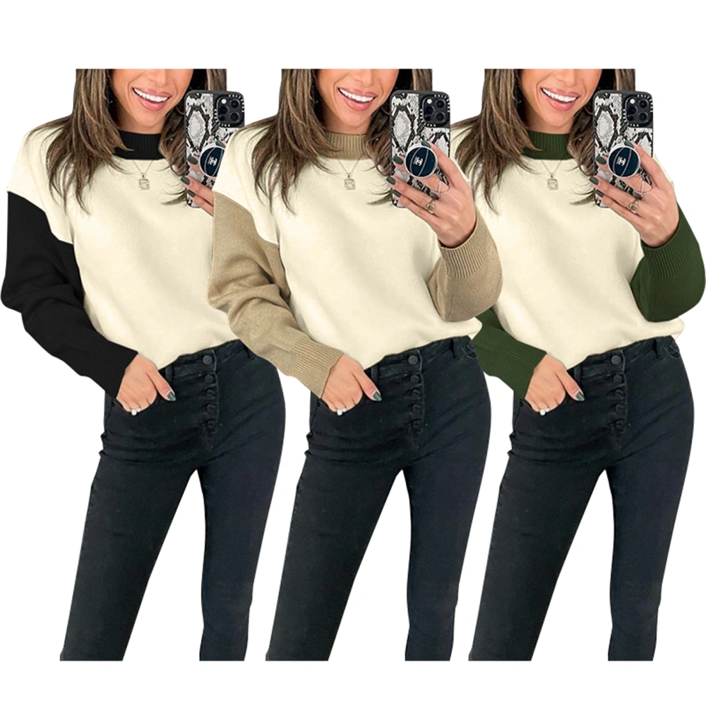 Women Color Block Sweaters, Long Sleeve Loose Knit Pullover Tops