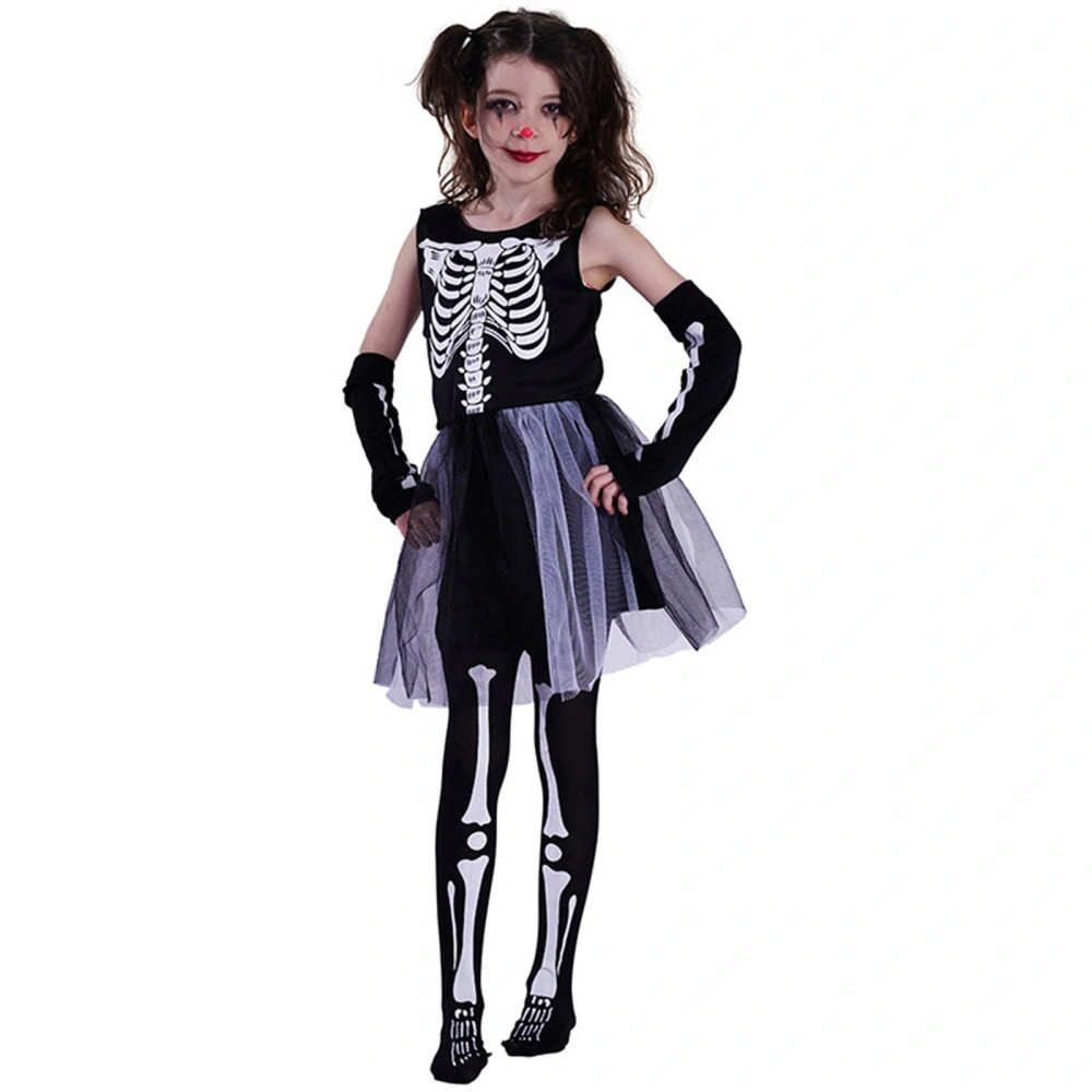 Girls Halloween Skull Dress with Arm Sleeves & Stocking for Role Play