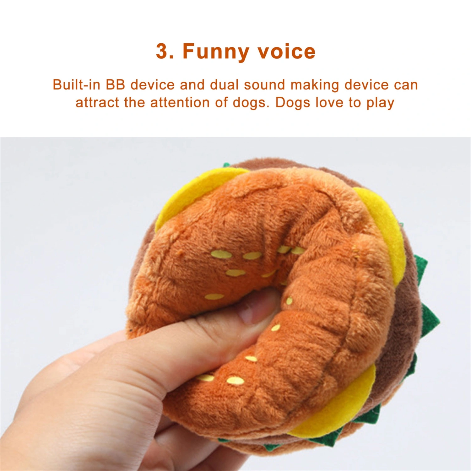 Hamburger Dog Toy, Funny Plush Puppy Chew Toy with Squeaker for Dogs