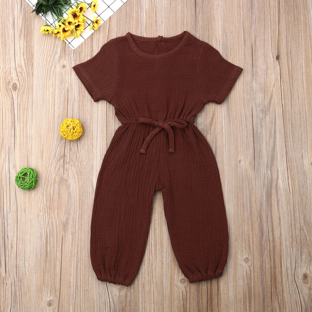 Infant Baby Romper Solid Color Short Sleeve Elastic Waist Jumpsuit