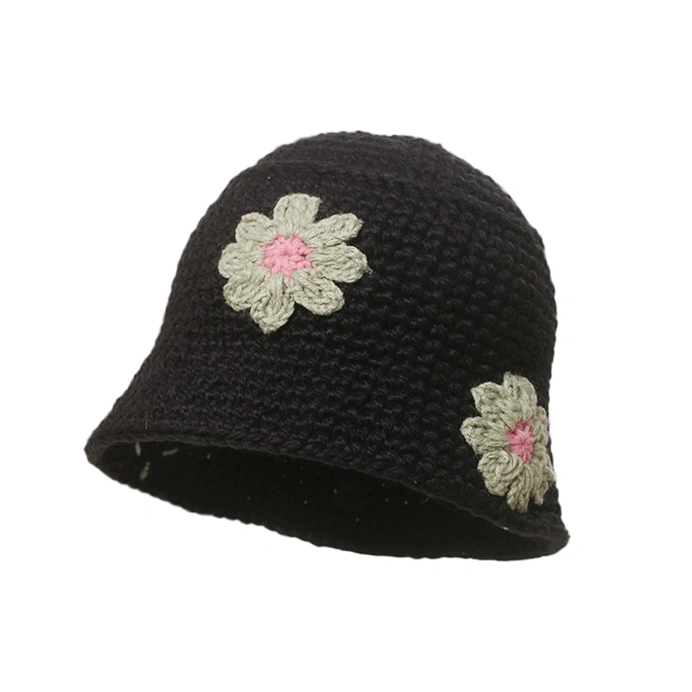 Women Knit Bucket Hat, Outdoor 3D Crochet Flower Sun Beach Hat Cloche