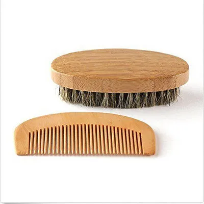 2 Piece Men's Mustache Comb Set Natural Boar Bristle Beard Shaving Grooming Kit