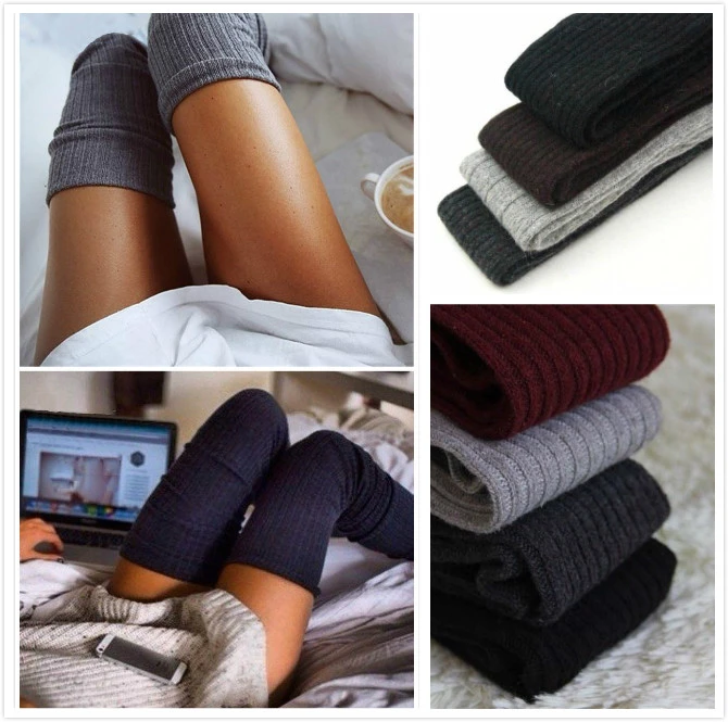 Women Winter Knitted Cotton Stocking Thigh High Thread Crochet Leggings