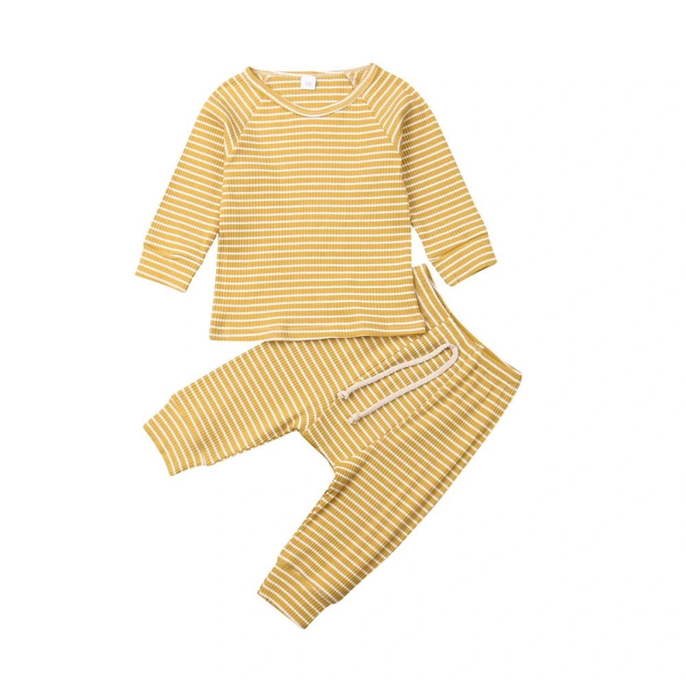 Newborn Baby Autumn Clothes Set Long Sleeve Ribbed Knit Stripe Tops+Harem Pants