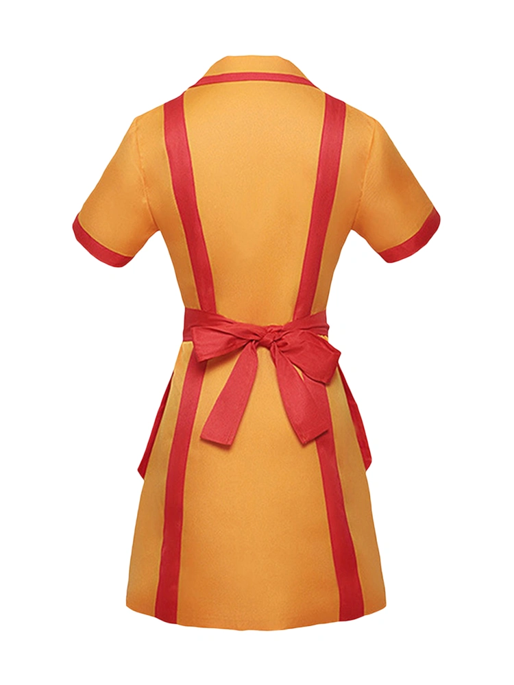 Women Halloween Waitress Costumes Contrast Colors Dress and Apron 