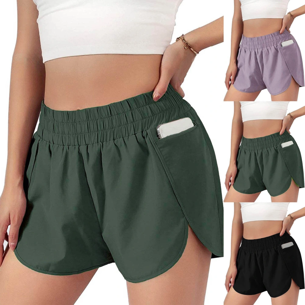 Women Loose Style Sweatpants, Solid Color Elastic Waist Yoga Shorts