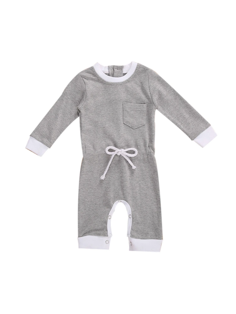 Newborn's One-piece Bodysuit, Long Sleeve Romper with Inner Waist Drawstring