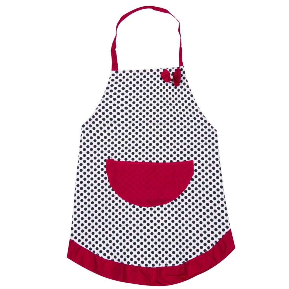 Women Cooking Apron, Polka Dot Bow Ruffle Hem Back Straps Tie Kitchen Apron