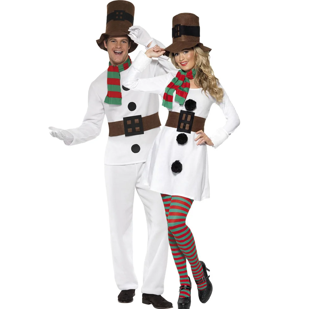 Women Men Snowman Costume Kit Snowman Outfits with Hat Scarf Gloves