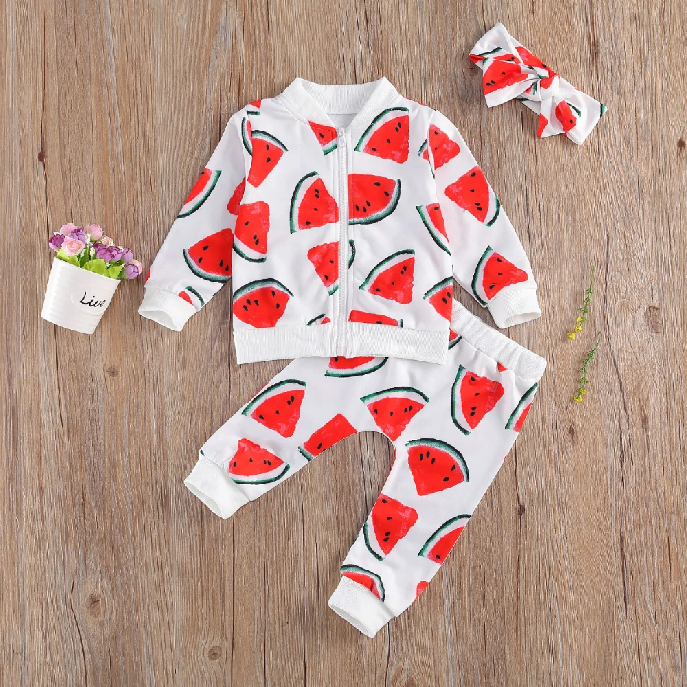 Girls Long Sleeve Watermelon Print Coat + Watermelon Print Pants