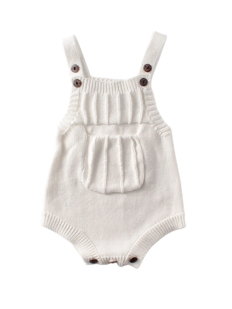 Newborn Baby Autumn Suspender Romper, Solid Sleeveless Knitted Jumpsuits