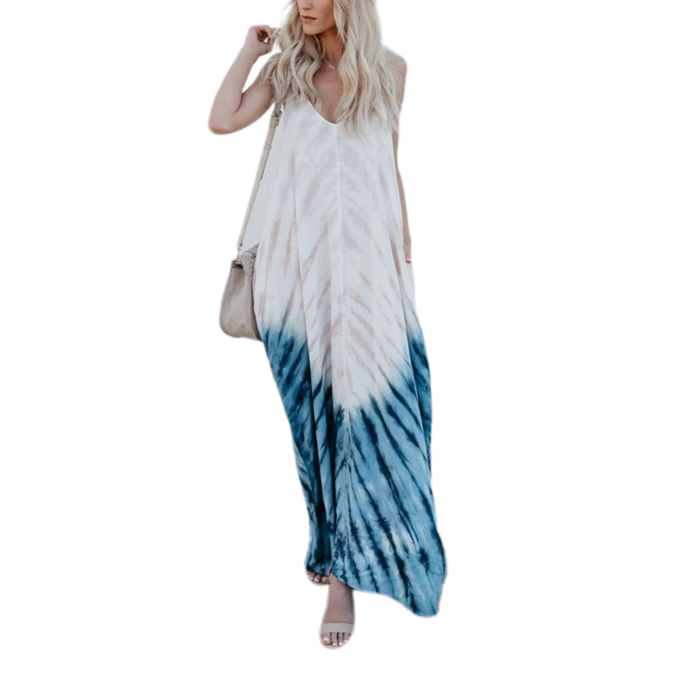 Women Tie-Dye Maxi Dress V-Neck Spaghetti Strap Bohemian Dress