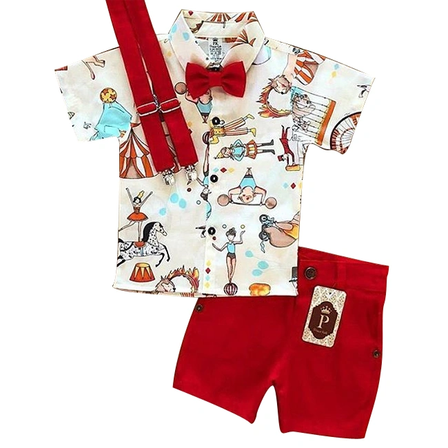 Baby Boy's Short Sleeve Circus Print Button Down Shirt + Solid Color Shorts