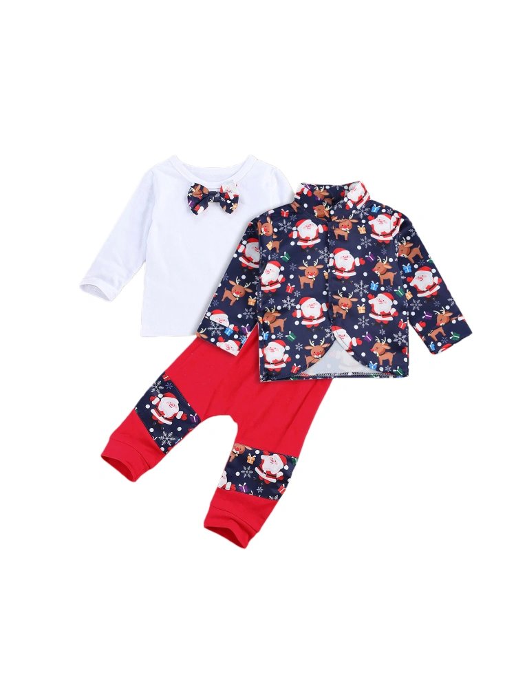 Baby Boys Xmas 3PCS Clothes Set, Folded Collar Jacket+Round Neck Top+Long Pants