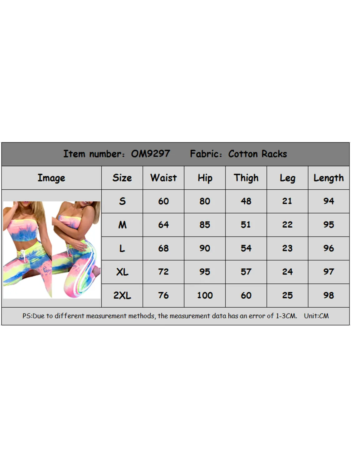 Women Two-Piece Suit, Tie-Dye Tube Tops + Drawstring Waistband Pants