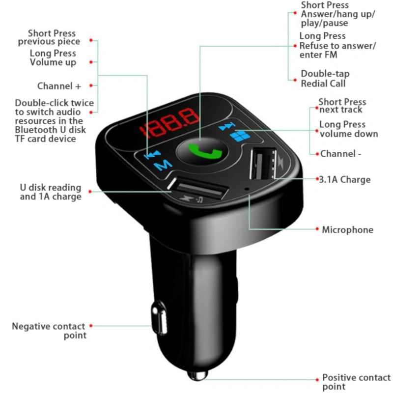 Car Bluetooth MP3 Player Cigar Plug FM Transmitter Kit with USB Port