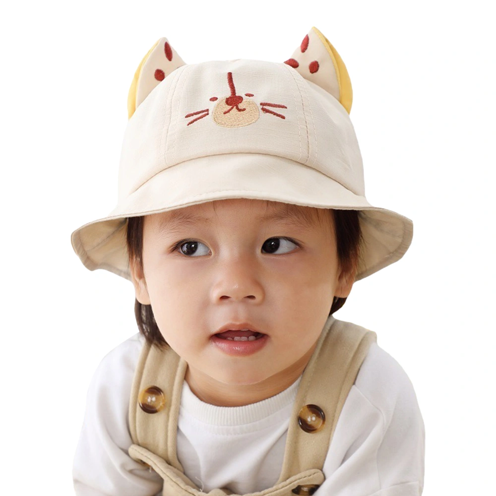 Infant Fisherman Hat Cartoon Cat Embroidery Wide Brim Sun Cap