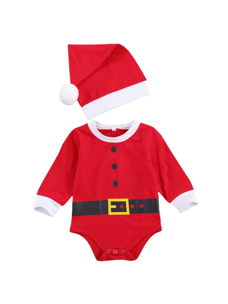 2 Pcs Unisex Baby Romper Sets, Long Sleeve Romper + Cute Hat Outfits