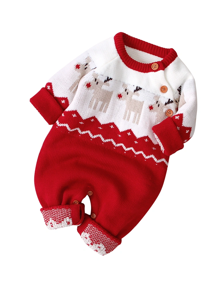 Baby Unisex Christmas Jumpsuits, Cartoon Printed O-Neck Long-Sleeves Rompers