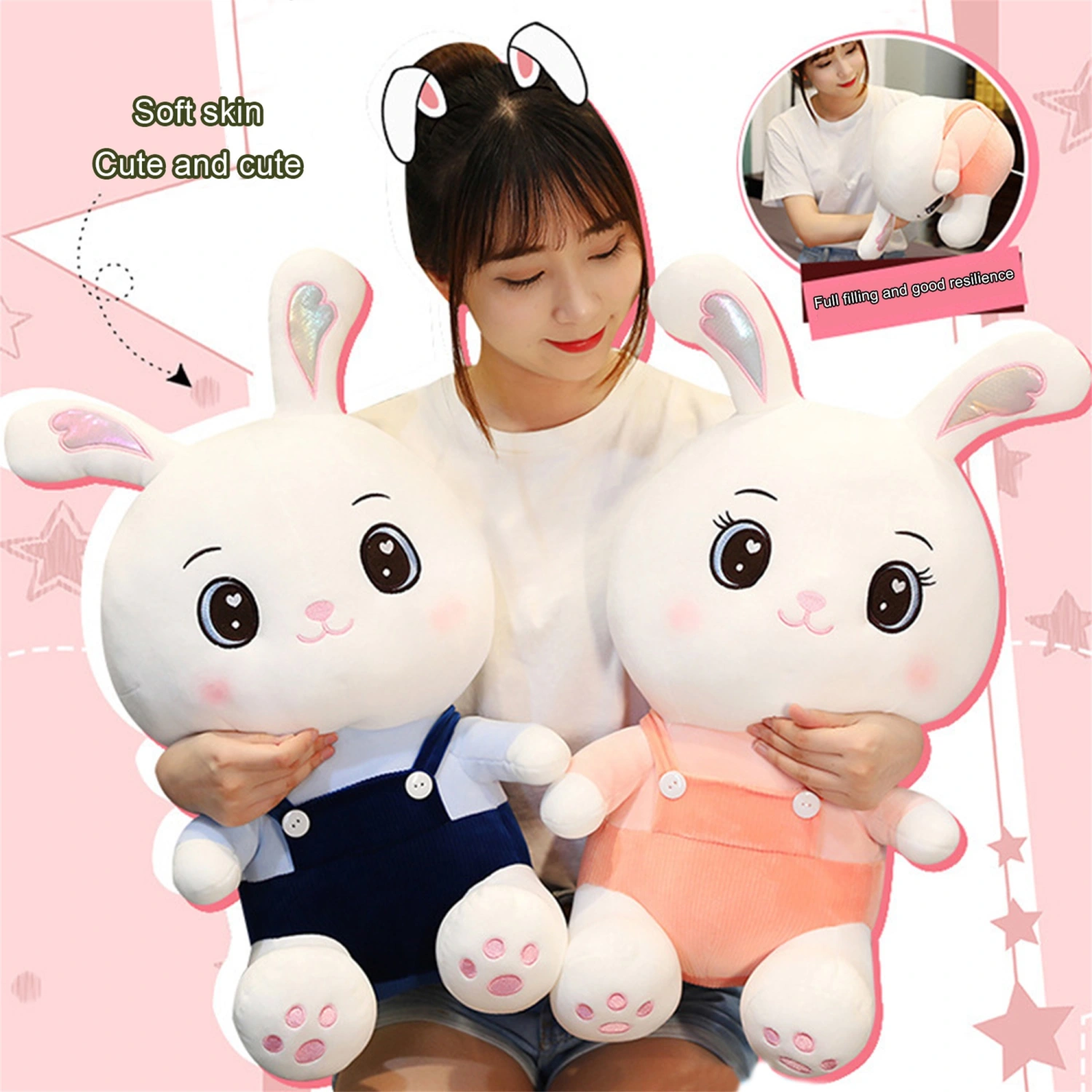 Cute Bunny Stuffed Toy, Soft Animal Plush Doll, Gift for Kids Adults