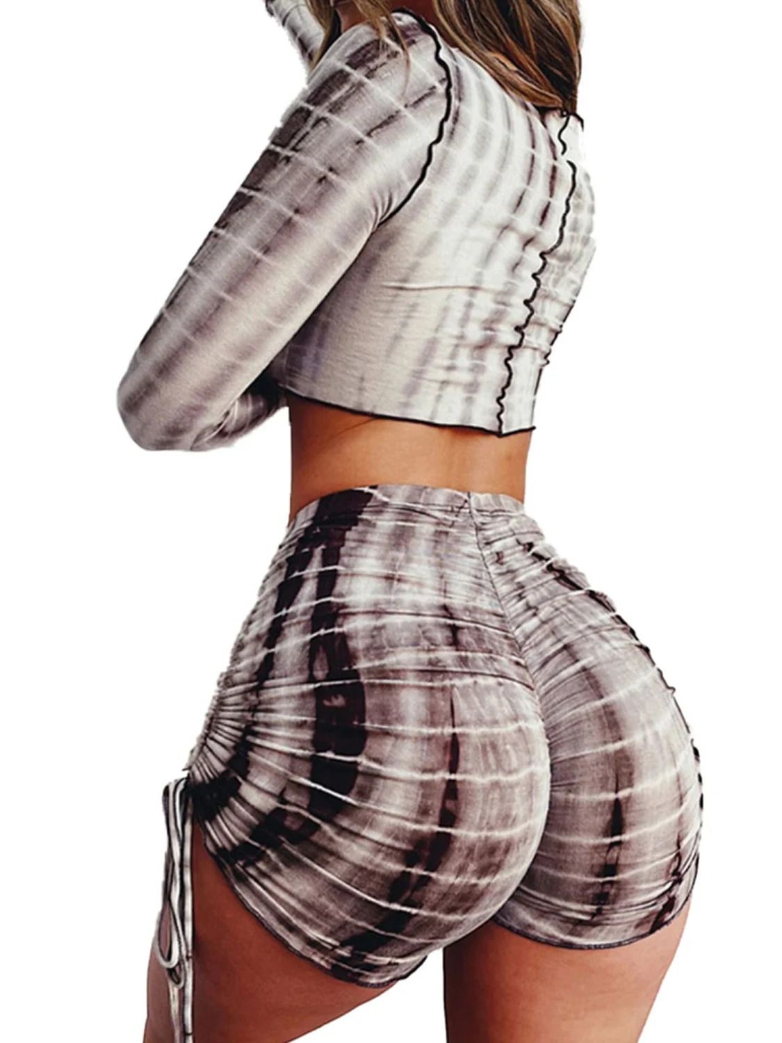Women's Tie Dye Crop Tops + Short Pants Casual Clothes Suits