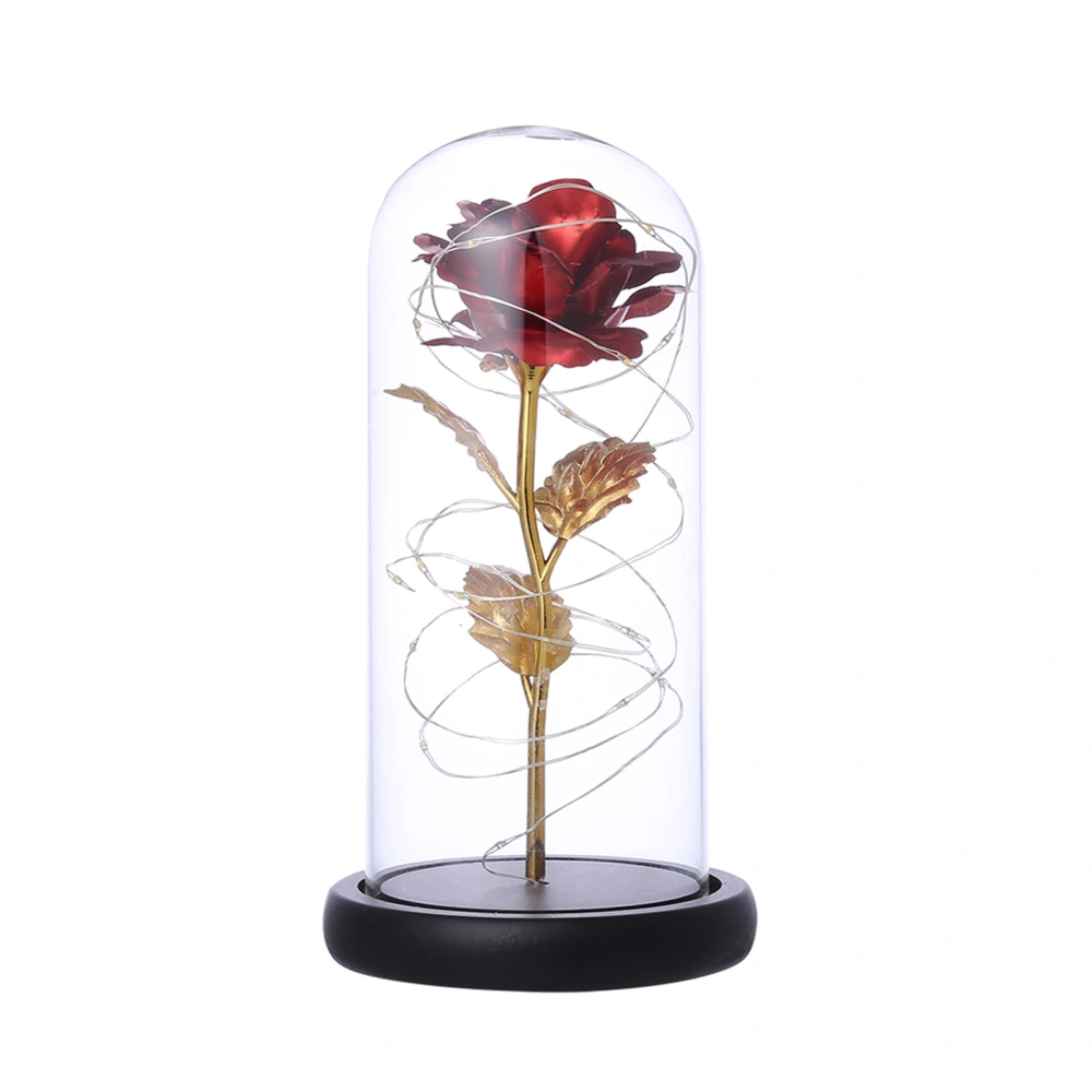 Rose Flower with Light, Glass Cover, Plastic Base Decoration