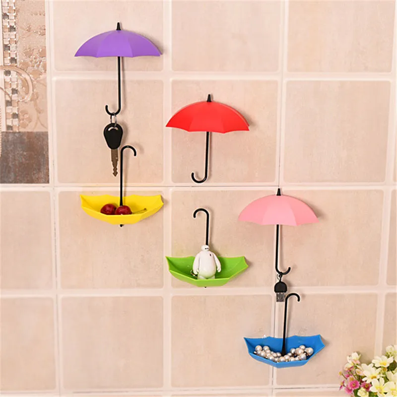 3PCS Rainbow Umbrella Shape Wall Hook Multi-Purpose DIY Hanger