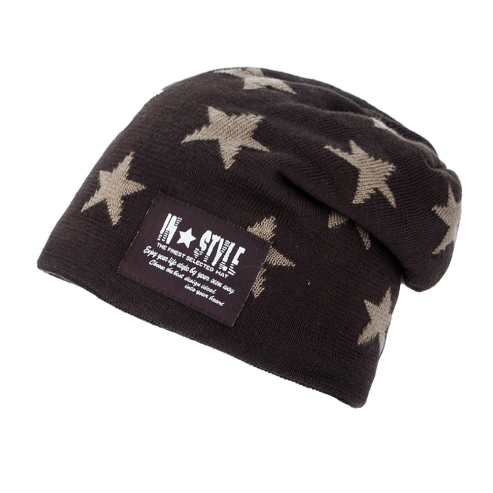 Men’ s Hat, Five-Pointed Star Letter Print Knitted Hat Woolen Cap