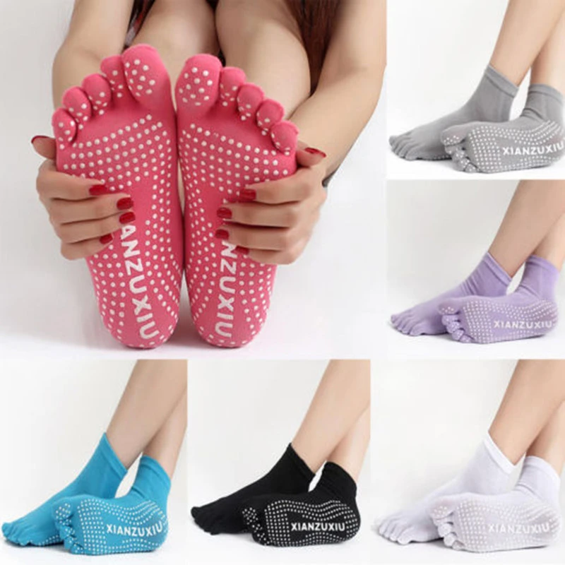 Women's Yoga Five Finger Socks, Girl Cotton Letter Printing Socks