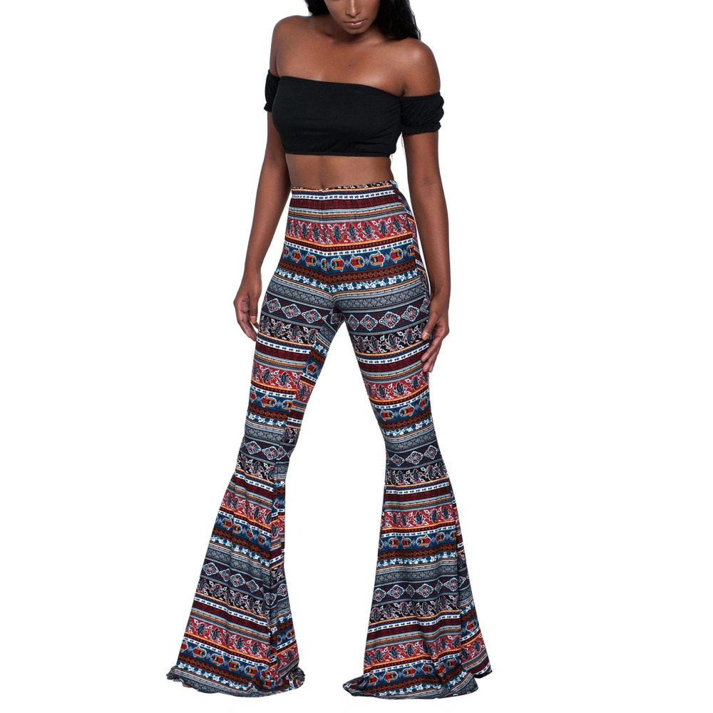 Women Flared Trousers, Ethnic Style Printing Bell-Bottomed Pants