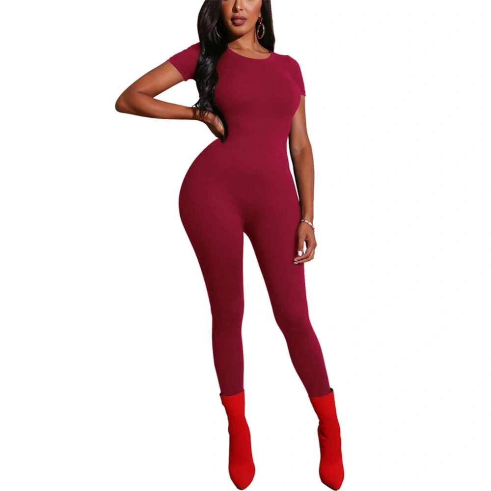 Women Spring Romper Long Sleeve Solid Casual Zipper Jumpsuit