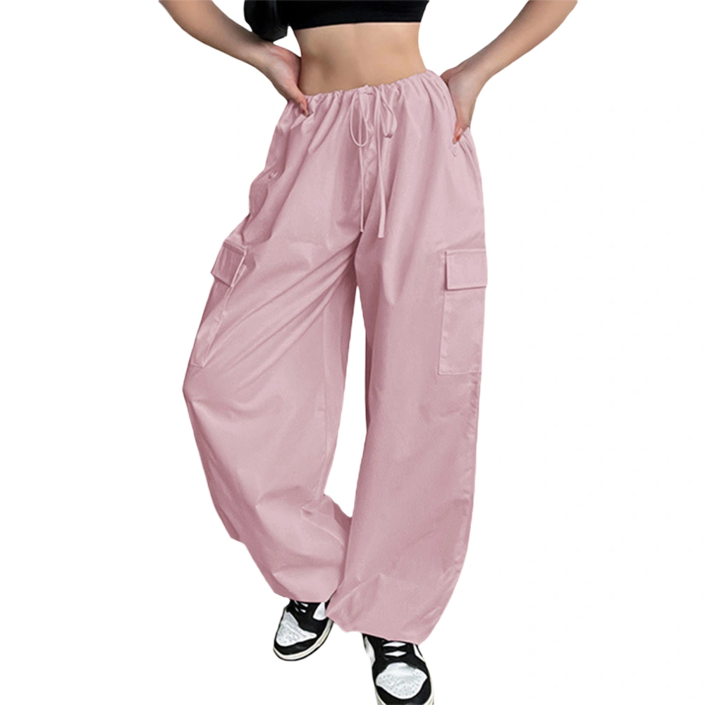 Women Fashion Cargo Pants Solid Color Low Waist Big Pockets Trousers