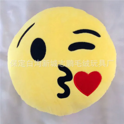 Lovely Yellow Round Pillow, Emoji Smiley Emoticon Soft Cushion
