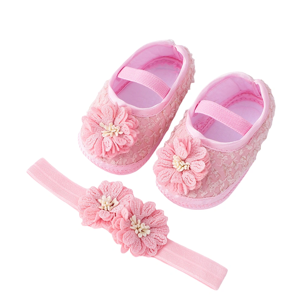 Baby Girls Flat Shoes Set Soft Sole Flower Toddler Shoes with Hairband