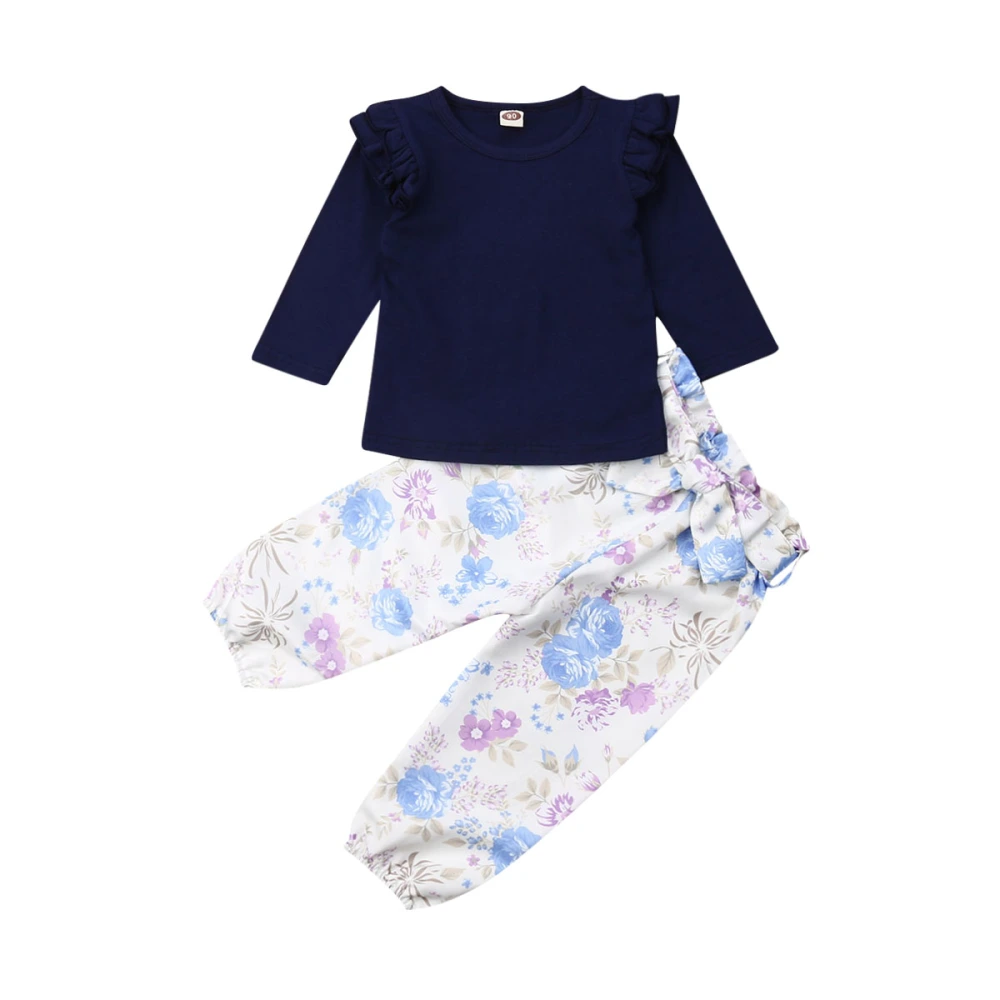 Baby Girls Autumn Clothes Set Long Sleeve Solid Color T-shirt+Floral Long Pants