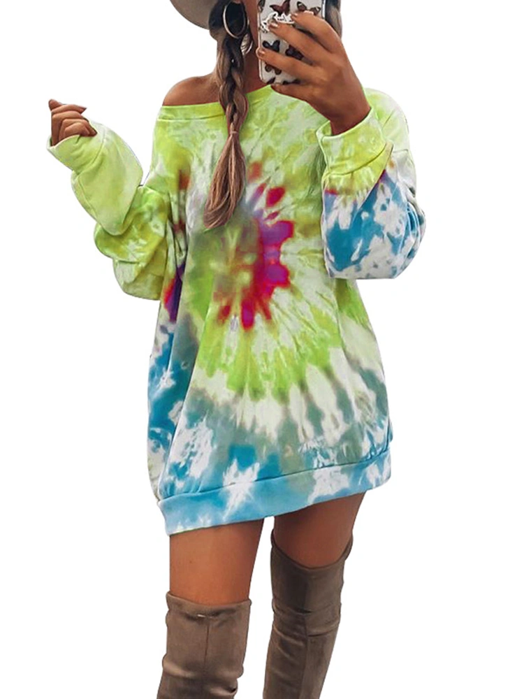 Ladies' Tops Loose-fit Rainbow Tie-Dye Printed Full Sleeve Sweatshirt