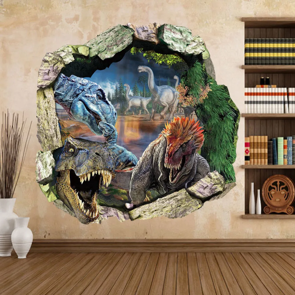 3D Dinosaur Wall Sticker PVC Crack Wallpaper Self-Adhesive Room Decoration