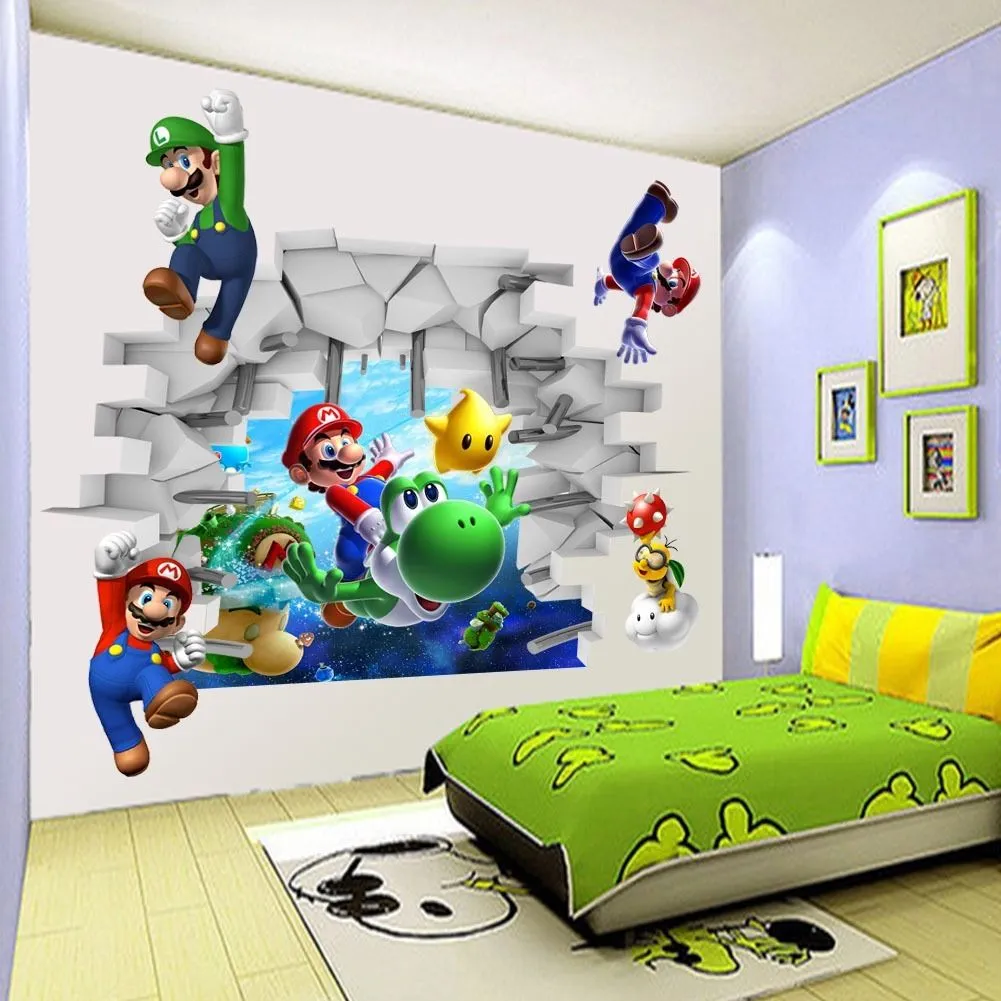 3D Anime Game Art Wall Stickers Cartoon Super Mario Bros Removable Room Poster