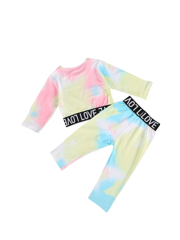 Toddler Baby Girl Fall Outfits, Tie-dye Long Sleeve Tops Long Pants