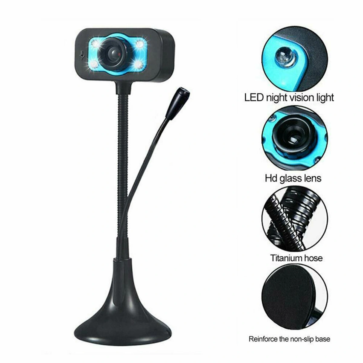 Computer Webcam with Microphone, Desktop LED HD Calling Night Vision PC Camera