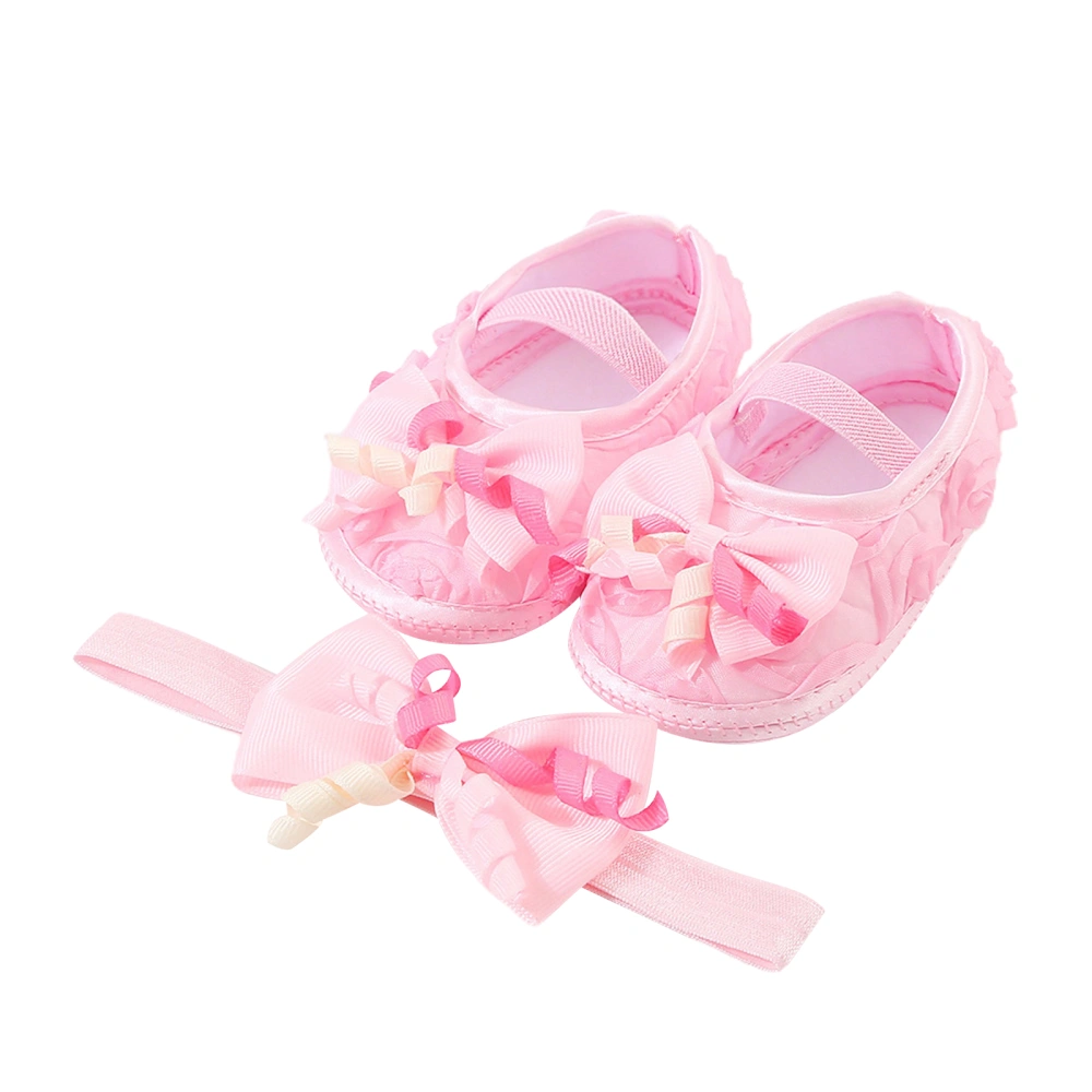 Baby Cute Mary Jane Flats Bow Decor Non-Slip Crib Shoes with Headband