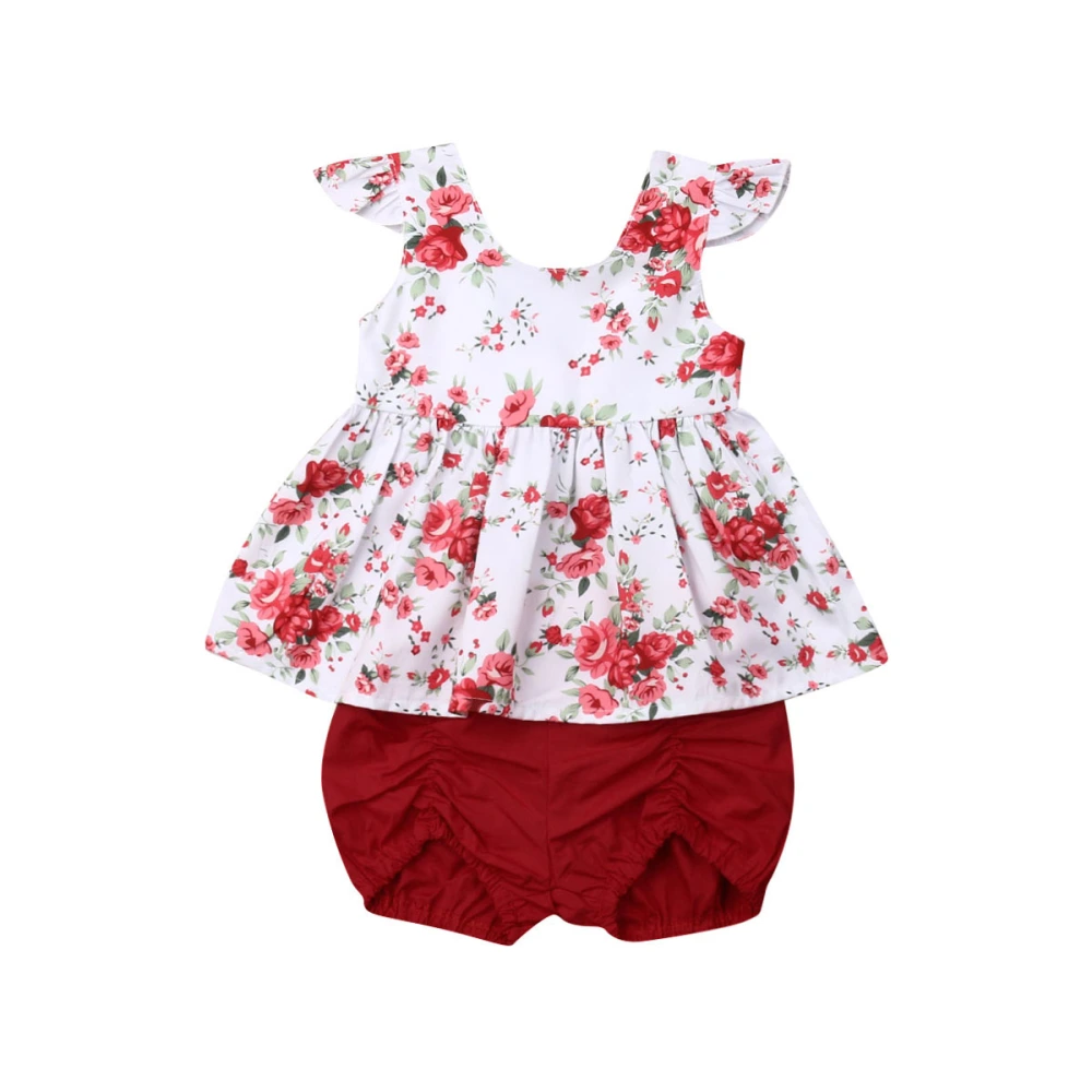 Baby Girls 2 Pieces Suit, Fly Sleeve Dress Tops + Shorts Bloomers Outfits