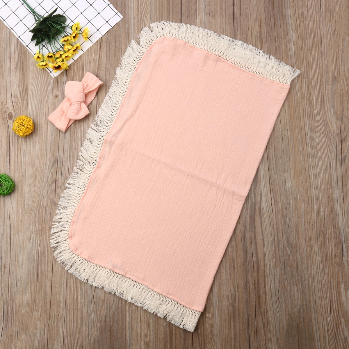 Infant Tassels Sleeping Bag Blanket Swaddle + Bowknot Headband