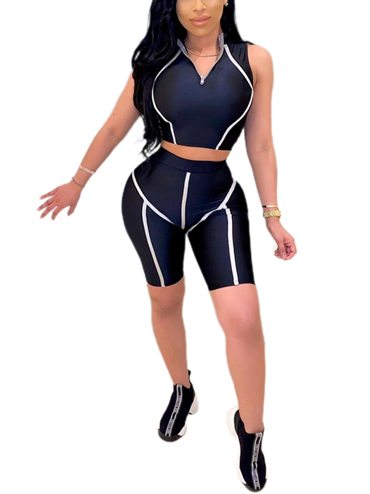 Women's Sexy 2 Piece Set, V Neck Sleeveless Crop Tops and Short Pants