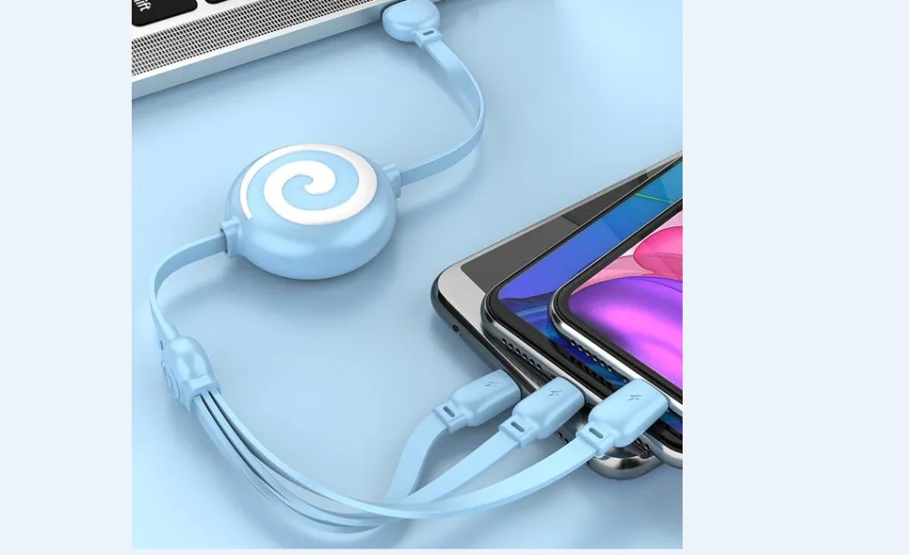 3 in 1 Retractable Charging Cable, Portable Fast Charging Data Line