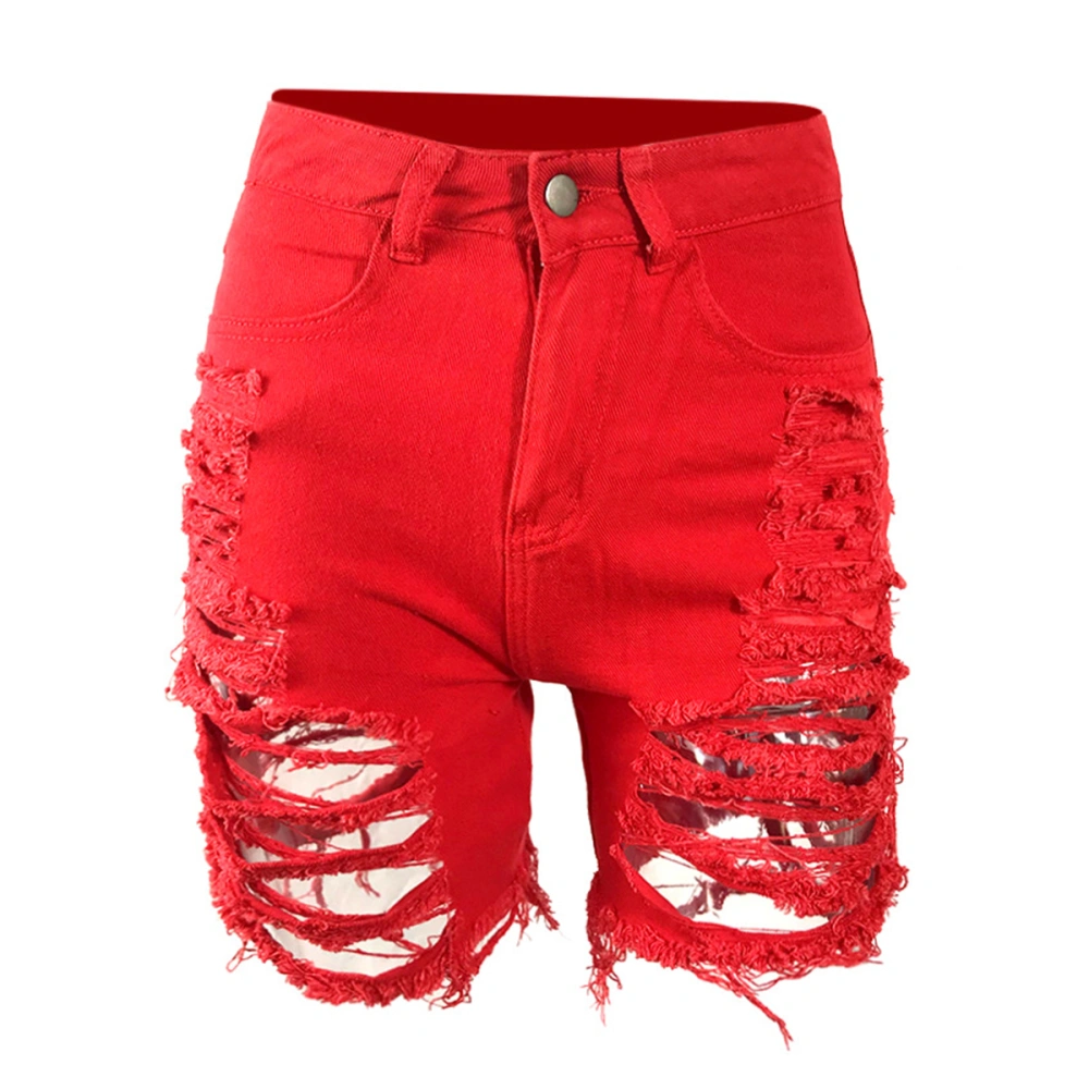 Women Casual Denim Shorts, Summer Hole Hollow Zipper Short Pants