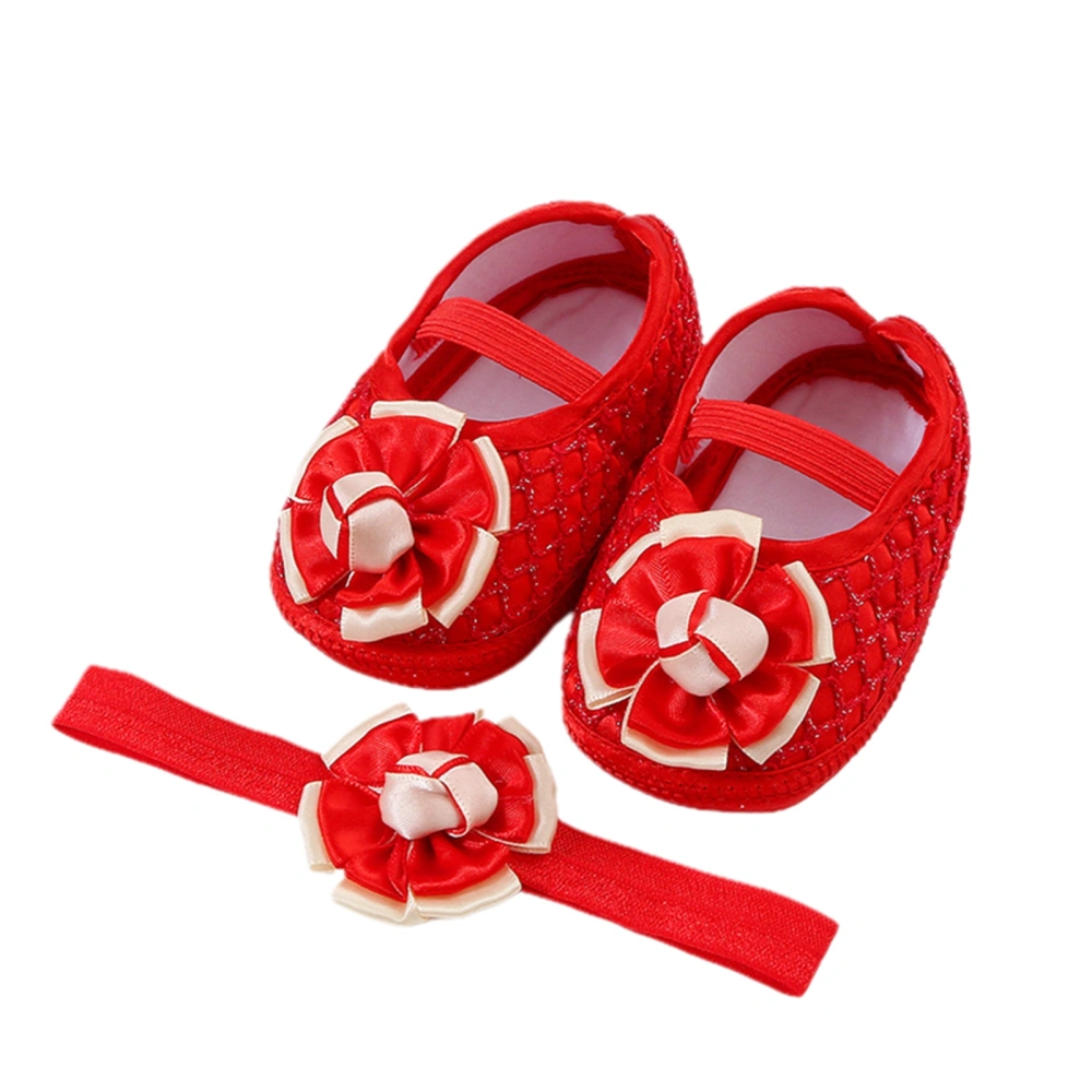 Baby Girls Premium Flats Flower First Walker Crib Shoe with Headband