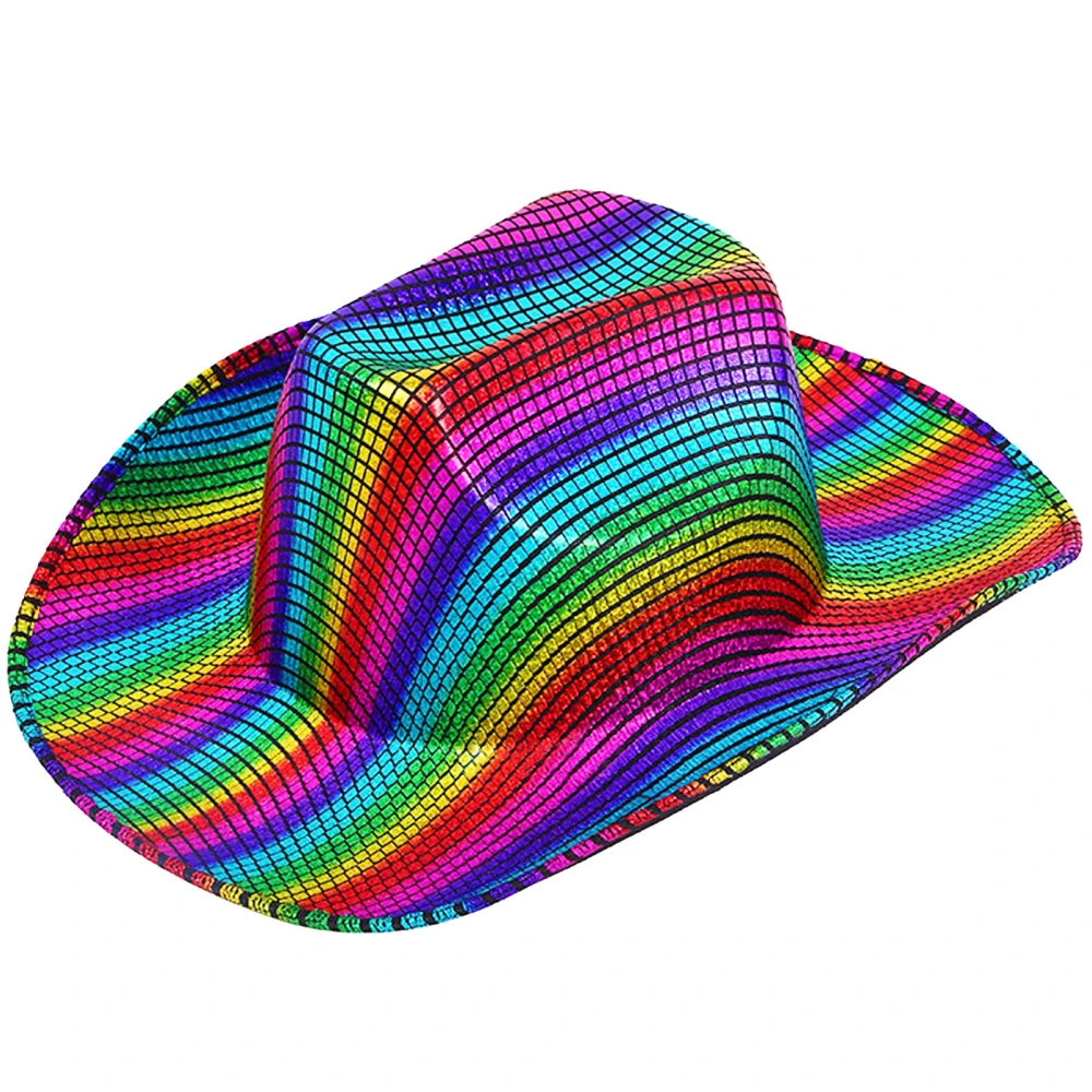 Women Men Cowboy Hat, Roll-up Wide Brim Rainbow Color Western Hat